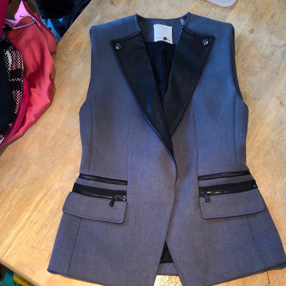Rebecca Taylor gray with leather lapels long vest